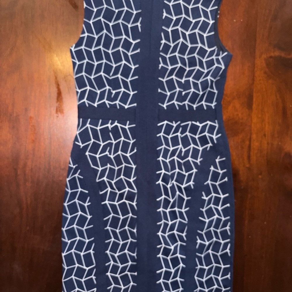 Chic Navy Blue Patterned Mini Dress